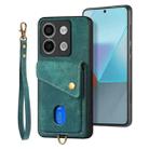 For Xiaomi Redmi Note 13 4G Retro Card Wallet Fold Leather Phone Case with Strap(Green) - 2