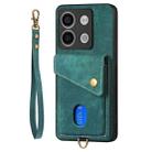 For Xiaomi Redmi Note 13 4G Retro Card Wallet Fold Leather Phone Case with Strap(Green) - 3