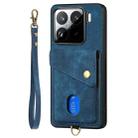 For Xiaomi 15 Retro Card Wallet Fold Leather Phone Case with Strap(Blue) - 2