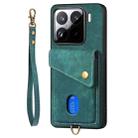 For Xiaomi 15 Retro Card Wallet Fold Leather Phone Case with Strap(Green) - 2