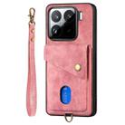For Xiaomi 15 Retro Card Wallet Fold Leather Phone Case with Strap(Pink) - 2