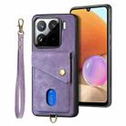 For Xiaomi 15 Retro Card Wallet Fold Leather Phone Case with Strap(Purple) - 1