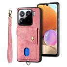 For Xiaomi 15 Pro Retro Card Wallet Fold Leather Phone Case with Strap(Pink) - 1