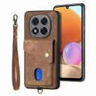 For Xiaomi Redmi Note 14 Pro+ 5G Retro Card Wallet Fold Leather Phone Case with Strap(Brown) - 1