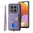 For Xiaomi Redmi Note 14 Pro+ 5G Retro Card Wallet Fold Leather Phone Case with Strap(Purple) - 1