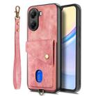 For Redmi Turbo 4 Retro Card Wallet Fold Leather Phone Case with Strap(Pink) - 2