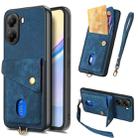 For Xiaomi Poco X7 Pro Retro Card Wallet Fold Leather Phone Case with Strap(Blue) - 1