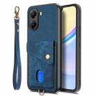 For Xiaomi Poco X7 Pro Retro Card Wallet Fold Leather Phone Case with Strap(Blue) - 2