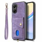 For Xiaomi Poco X7 Pro Retro Card Wallet Fold Leather Phone Case with Strap(Purple) - 2