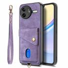 For Redmi K80 Pro / Poco F7 Ultra Retro Card Wallet Fold Leather Phone Case with Strap(Purple) - 2