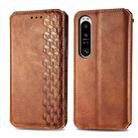 For Sony Xperia 1 IV Cubic Grid Pressed Magnetic Leather Phone Case(Brown) - 1