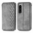 For Sony Xperia 1 IV Cubic Grid Pressed Magnetic Leather Phone Case(Grey) - 1