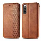 For Sony Xperia 10 IV Cubic Grid Pressed Magnetic Leather Phone Case(Brown) - 1