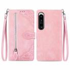 For Sony Xperia 1 IV Embossed Flower Zipper Leather Phone Case(Pink) - 1