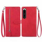 For Sony Xperia 1 IV Embossed Flower Zipper Leather Phone Case(Red) - 1