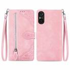 For Sony Xperia 5 V Embossed Flower Zipper Leather Phone Case(Pink) - 1