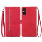 For Sony Xperia 5 V Embossed Flower Zipper Leather Phone Case(Red) - 1