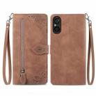 For Sony Xperia 5 V Embossed Flower Zipper Leather Phone Case(Brown) - 1