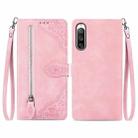 For Sony Xperia 10 IV Embossed Flower Zipper Leather Phone Case(Pink) - 1