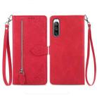 For Sony Xperia 10 IV Embossed Flower Zipper Leather Phone Case(Red) - 1