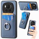 For Honor Magic6 Pro Carbon Fiber Card Wallet Ring Phone Case(Blue) - 1