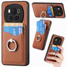 For Honor Magic6 Pro Carbon Fiber Card Wallet Ring Phone Case(Brown) - 1