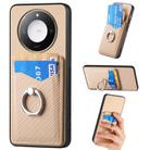 For Honor X60 Carbon Fiber Card Wallet Ring Phone Case(Khaki) - 1