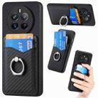 For Realme 12 Pro+ Carbon fiber Card Wallet Ring Phone Case(Black) - 1