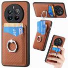 For Realme 12 Pro+ Carbon fiber Card Wallet Ring Phone Case(Brown) - 1