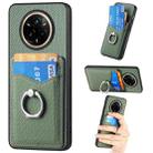 For Realme 14 Pro Carbon fiber Card Wallet Ring Phone Case(Green) - 1