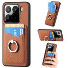 For Xiaomi 15 Carbon Fiber Card Wallet Ring Phone Case(Brown) - 1