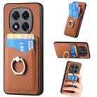 For Redmi Note 14 5G Carbon Fiber Card Wallet Ring Phone Case(Brown) - 1