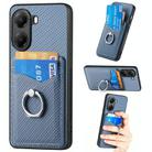 For Redmi Turbo 4 Carbon Fiber Card Wallet Ring Phone Case(Blue) - 1
