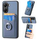For Xiaomi Poco X7 Pro Carbon Fiber Card Wallet Ring Phone Case(Blue) - 1