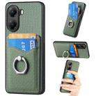 For Xiaomi Poco X7 Pro Carbon Fiber Card Wallet Ring Phone Case(Green) - 1