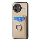 For Redmi K80 Pro / Poco F7 Ultra Carbon Fiber Card Wallet Ring Phone Case(Khaki) - 2
