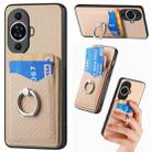 For Huawei nova 11 Carbon Fiber Card Wallet Ring Phone Case(Khaki) - 1