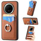 For Huawei Mate 70 Carbon Fiber Card Wallet Ring Phone Case(Brown) - 1