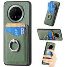 For Huawei Mate 70 Pro Carbon Fiber Card Wallet Ring Phone Case(Green) - 1