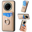 For Huawei Mate 70 Pro Carbon Fiber Card Wallet Ring Phone Case(Khaki) - 1