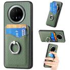 For Huawei Mate 70 Pro+ Carbon Fiber Card Wallet Ring Phone Case(Green) - 1