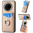 For Huawei Mate 70 Pro+ Carbon Fiber Card Wallet Ring Phone Case(Khaki) - 1