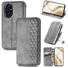 For Honor 200 Pro Cubic Grid Pressed Magnetic Leather Phone Case(Gray) - 1