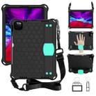 For iPad Pro 11 2024 Honeycomb EVA Hybrid PC Tablet Case with Strap(Black+Aqua) - 1