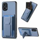 For Motorola Moto G 5G 2024 4G Carbon Fiber Fold Stand Elastic Card Bag Phone Case(Blue) - 1