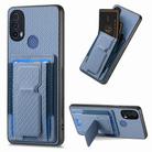 For Motorola Moto E40 Carbon Fiber Fold Stand Elastic Card Bag Phone Case(Blue) - 1