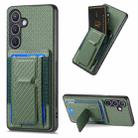 For Samsung Galaxy S23 5G Carbon Fiber Fold Stand Elastic Card Bag Phone Case(Green) - 1