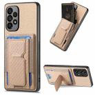 For Samsung Galaxy A33 5G Carbon Fiber Fold Stand Elastic Card Bag Phone Case(Khaki) - 1