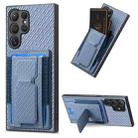 For Samsung Galaxy S22 Ultra 5G Carbon Fiber Fold Stand Elastic Card Bag Phone Case(Blue) - 1