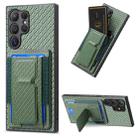 For Samsung Galaxy S22 Ultra 5G Carbon Fiber Fold Stand Elastic Card Bag Phone Case(Green) - 1